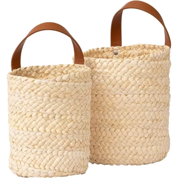 Wall Hanging Small Storage Baskets - Water Hyacinth &amp; Paper Woven Hanging Baskets Set 2, Garden Planters Baskets