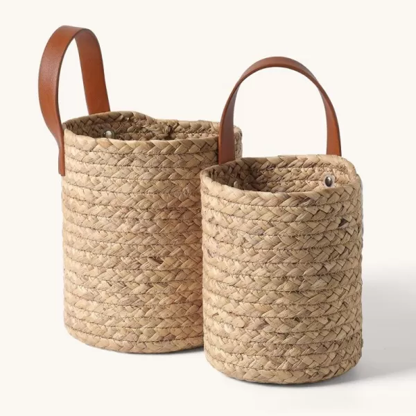 Wall Hanging Small Storage Baskets - Water Hyacinth &amp; Paper Woven Hanging Baskets Set 2, Garden Planters Baskets