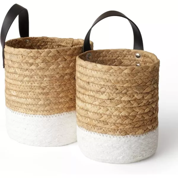 Wall Hanging Small Storage Baskets - Water Hyacinth &amp; Paper Woven Hanging Baskets Set 2, Garden Planters Baskets