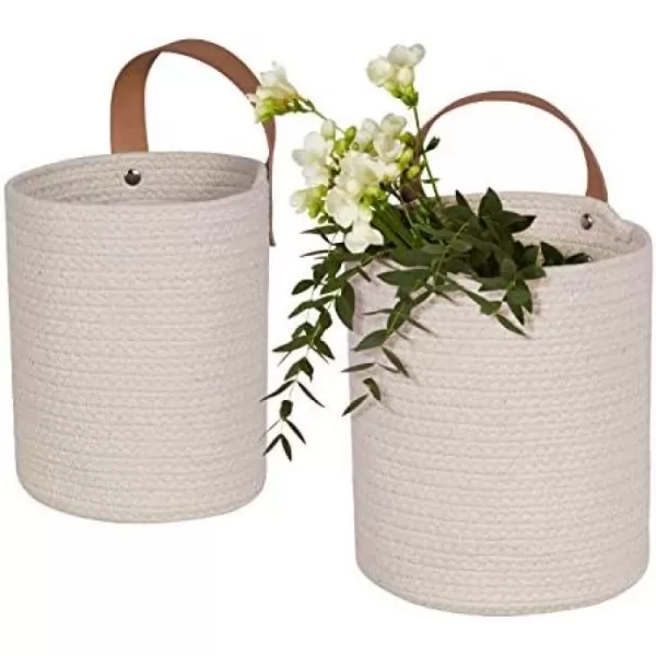 Wall Hanging Small Storage Baskets - Water Hyacinth &amp; Paper Woven Hanging Baskets Set 2, Garden Planters Baskets