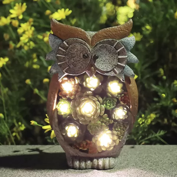 La Jolíe Muse Owl Garden Statue Garden Decor with Solar LED Lights for Yard Patio, Owl Gifts for Owl Lovers, Outdoor Decorations Lawn Ornaments Animal Figurine, 10.5 x 6 Inch