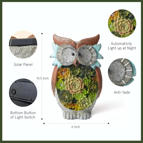 La Jolíe Muse Owl Garden Statue Garden Decor with Solar LED Lights for Yard Patio, Owl Gifts for Owl Lovers, Outdoor Decorations Lawn Ornaments Animal Figurine, 10.5 x 6 Inch