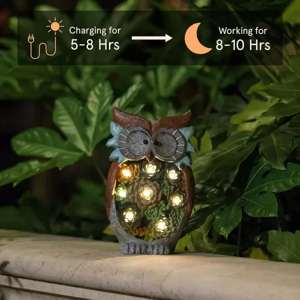 La Jolíe Muse Owl Garden Statue Garden Decor with Solar LED Lights for Yard Patio, Owl Gifts for Owl Lovers, Outdoor Decorations Lawn Ornaments Animal Figurine, 10.5 x 6 Inch