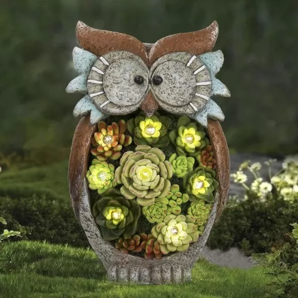 La Jolíe Muse Owl Garden Statue Garden Decor with Solar LED Lights for Yard Patio, Owl Gifts for Owl Lovers, Outdoor Decorations Lawn Ornaments Animal Figurine, 10.5 x 6 Inch