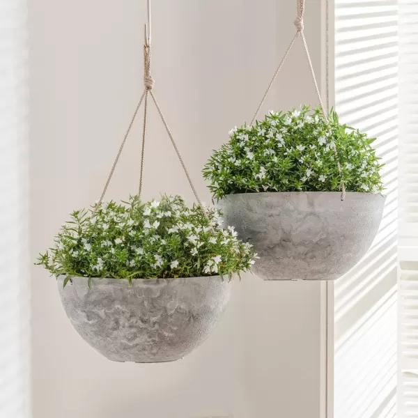 LA Jolie Muse Large Hanging Planters - 13 Inch Hanging Planters for Outdoor Plants, Outdoor Hanging Planters Set of 2, White Stone, Honeycomb