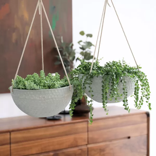 LA Jolie Muse Large Hanging Planters - 13 Inch Hanging Planters for Outdoor Plants, Outdoor Hanging Planters Set of 2, White Stone, Honeycomb