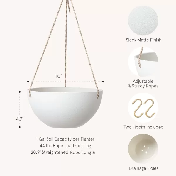 LA Jolie Muse Large Hanging Planters - 13 Inch Hanging Planters for Outdoor Plants, Outdoor Hanging Planters Set of 2, White Stone, Honeycomb