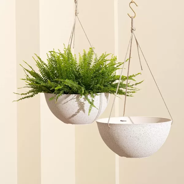 LA Jolie Muse Large Hanging Planters - 13 Inch Hanging Planters for Outdoor Plants, Outdoor Hanging Planters Set of 2, White Stone, Honeycomb