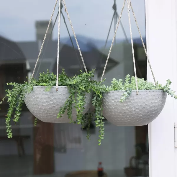 LA Jolie Muse Large Hanging Planters - 13 Inch Hanging Planters for Outdoor Plants, Outdoor Hanging Planters Set of 2, White Stone, Honeycomb