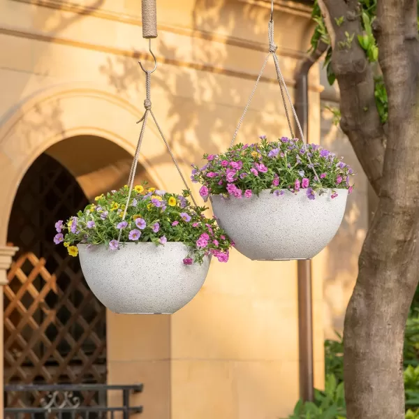 LA Jolie Muse Large Hanging Planters - 13 Inch Hanging Planters for Outdoor Plants, Outdoor Hanging Planters Set of 2, White Stone, Honeycomb