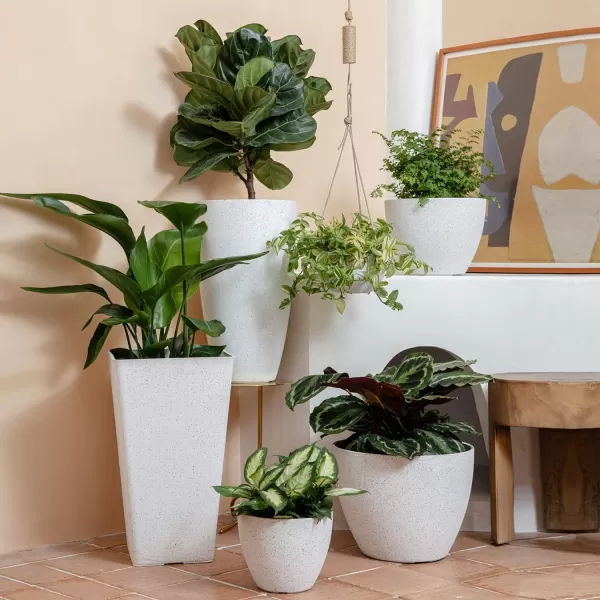 LA Jolie Muse Large Hanging Planters - 13 Inch Hanging Planters for Outdoor Plants, Outdoor Hanging Planters Set of 2, White Stone, Honeycomb