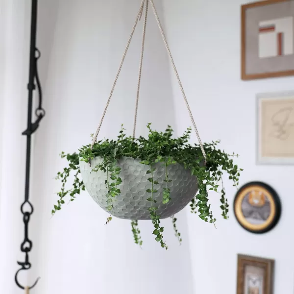 LA Jolie Muse Large Hanging Planters - 13 Inch Hanging Planters for Outdoor Plants, Outdoor Hanging Planters Set of 2, White Stone, Honeycomb