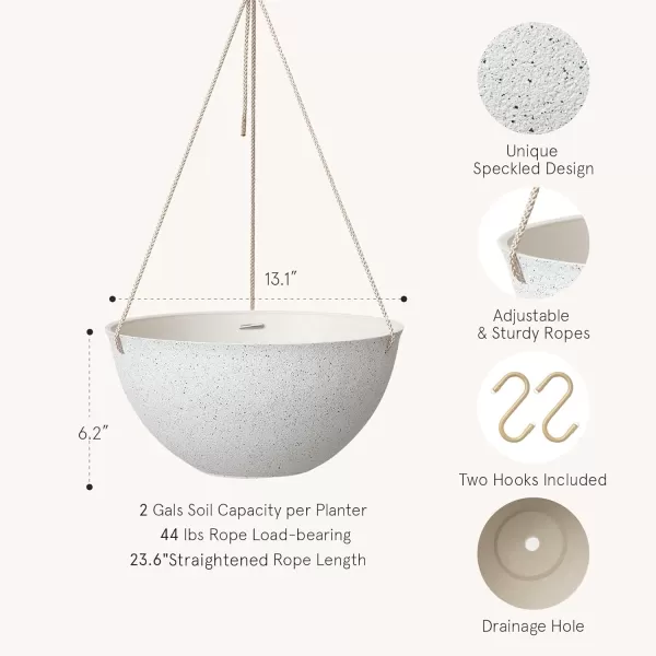 LA Jolie Muse Large Hanging Planters - 13 Inch Hanging Planters for Outdoor Plants, Outdoor Hanging Planters Set of 2, White Stone, Honeycomb