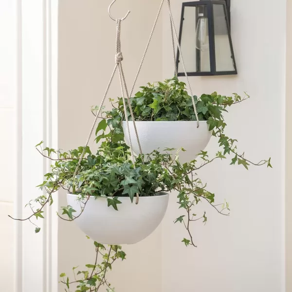 LA Jolie Muse Large Hanging Planters - 13 Inch Hanging Planters for Outdoor Plants, Outdoor Hanging Planters Set of 2, White Stone, Honeycomb
