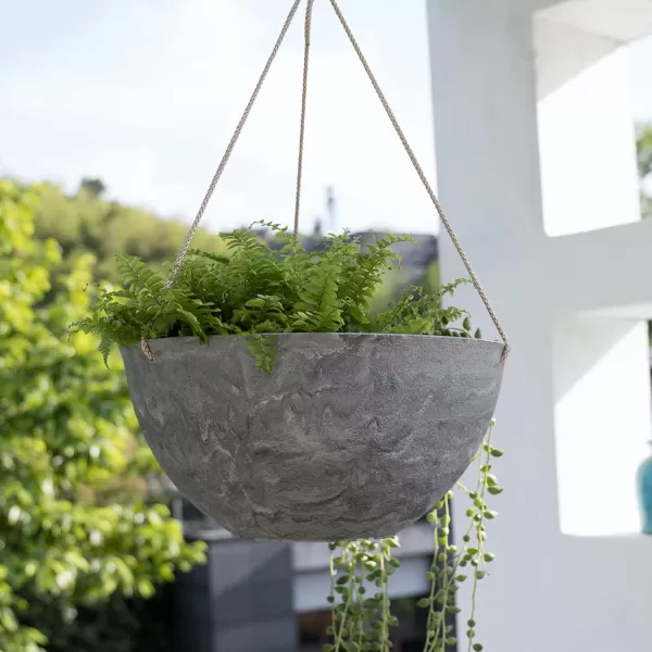 LA Jolie Muse Large Hanging Planters - 13 Inch Hanging Planters for Outdoor Plants, Outdoor Hanging Planters Set of 2, White Stone, Honeycomb