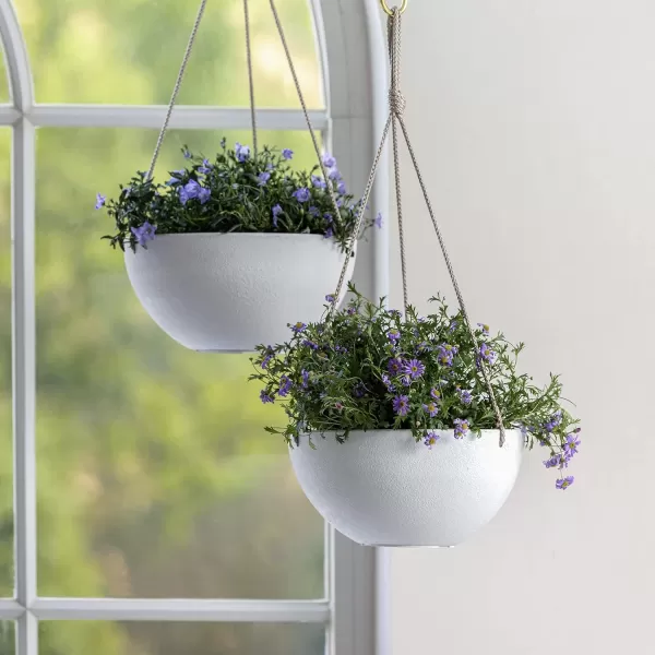 LA Jolie Muse Large Hanging Planters - 13 Inch Hanging Planters for Outdoor Plants, Outdoor Hanging Planters Set of 2, White Stone, Honeycomb