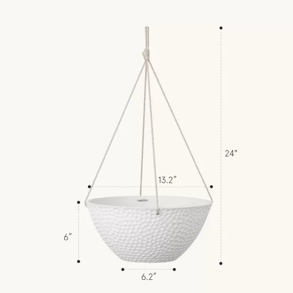 LA Jolie Muse Large Hanging Planters - 13 Inch Hanging Planters for Outdoor Plants, Outdoor Hanging Planters Set of 2, White Stone, Honeycomb