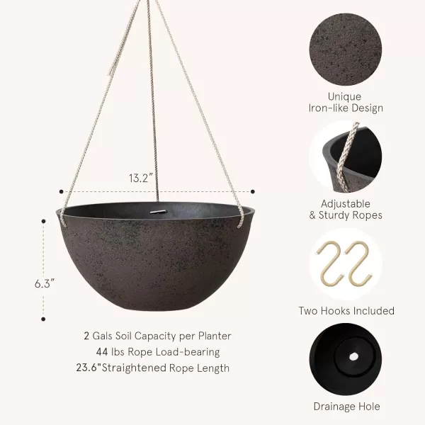 LA Jolie Muse Large Hanging Planters - 13 Inch Hanging Planters for Outdoor Plants, Outdoor Hanging Planters Set of 2, White Stone, Honeycomb