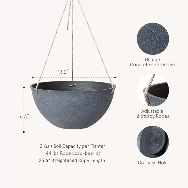 LA Jolie Muse Large Hanging Planters - 13 Inch Hanging Planters for Outdoor Plants, Outdoor Hanging Planters Set of 2, White Stone, Honeycomb