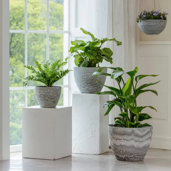 LA Jolie Muse Large Hanging Planters - 13 Inch Hanging Planters for Outdoor Plants, Outdoor Hanging Planters Set of 2, White Stone, Honeycomb