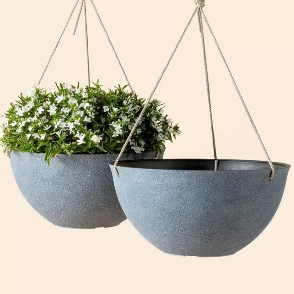 LA Jolie Muse Large Hanging Planters - 13 Inch Hanging Planters for Outdoor Plants, Outdoor Hanging Planters Set of 2, White Stone, Honeycomb