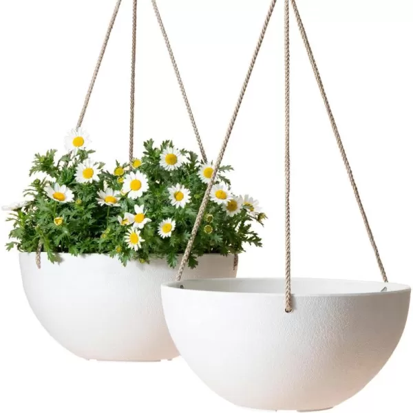 LA Jolie Muse Large Hanging Planters - 13 Inch Hanging Planters for Outdoor Plants, Outdoor Hanging Planters Set of 2, White Stone, Honeycomb