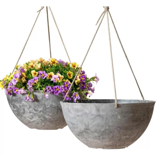 LA Jolie Muse Large Hanging Planters - 13 Inch Hanging Planters for Outdoor Plants, Outdoor Hanging Planters Set of 2, White Stone, Honeycomb