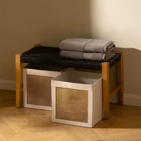 LA JOLIE MUSE Foldable 11 Inch Cube, Fabric Storage Bins with Paper Mesh, Storage Baskets for Organizing, Decorative Storage Boxes with Dual Handles, Fabric Closet Storage Bins, 2 Pack, Beige