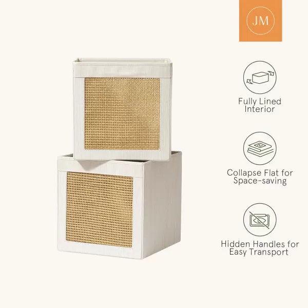 LA JOLIE MUSE Foldable 11 Inch Cube, Fabric Storage Bins with Paper Mesh, Storage Baskets for Organizing, Decorative Storage Boxes with Dual Handles, Fabric Closet Storage Bins, 2 Pack, Beige