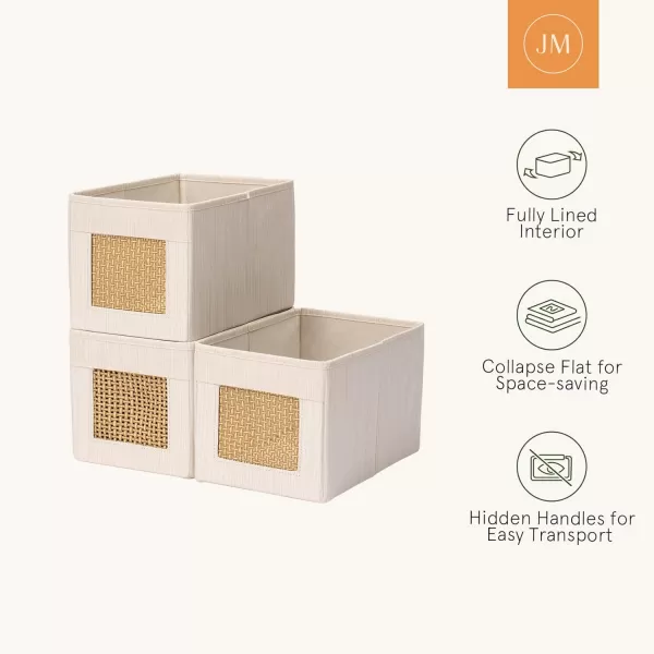 LA JOLIE MUSE Foldable 11 Inch Cube, Fabric Storage Bins with Paper Mesh, Storage Baskets for Organizing, Decorative Storage Boxes with Dual Handles, Fabric Closet Storage Bins, 2 Pack, Beige