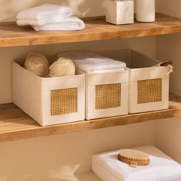 LA JOLIE MUSE Foldable 11 Inch Cube, Fabric Storage Bins with Paper Mesh, Storage Baskets for Organizing, Decorative Storage Boxes with Dual Handles, Fabric Closet Storage Bins, 2 Pack, Beige