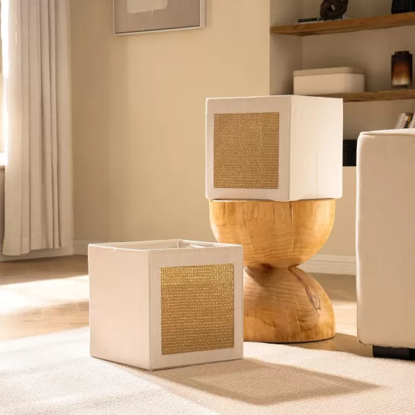 LA JOLIE MUSE Foldable 11 Inch Cube, Fabric Storage Bins with Paper Mesh, Storage Baskets for Organizing, Decorative Storage Boxes with Dual Handles, Fabric Closet Storage Bins, 2 Pack, Beige
