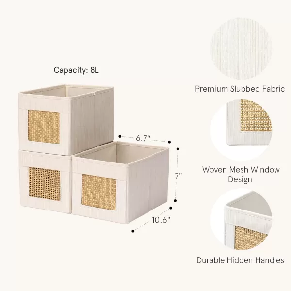 LA JOLIE MUSE Foldable 11 Inch Cube, Fabric Storage Bins with Paper Mesh, Storage Baskets for Organizing, Decorative Storage Boxes with Dual Handles, Fabric Closet Storage Bins, 2 Pack, Beige