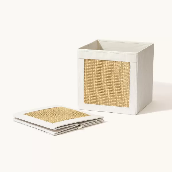 LA JOLIE MUSE Foldable 11 Inch Cube, Fabric Storage Bins with Paper Mesh, Storage Baskets for Organizing, Decorative Storage Boxes with Dual Handles, Fabric Closet Storage Bins, 2 Pack, Beige
