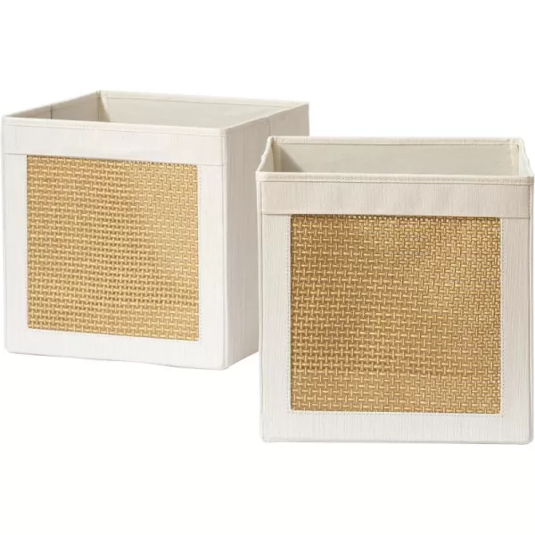 LA JOLIE MUSE Foldable 11 Inch Cube, Fabric Storage Bins with Paper Mesh, Storage Baskets for Organizing, Decorative Storage Boxes with Dual Handles, Fabric Closet Storage Bins, 2 Pack, Beige