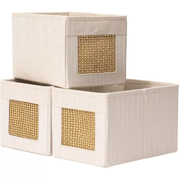 LA JOLIE MUSE Foldable 11 Inch Cube, Fabric Storage Bins with Paper Mesh, Storage Baskets for Organizing, Decorative Storage Boxes with Dual Handles, Fabric Closet Storage Bins, 2 Pack, Beige