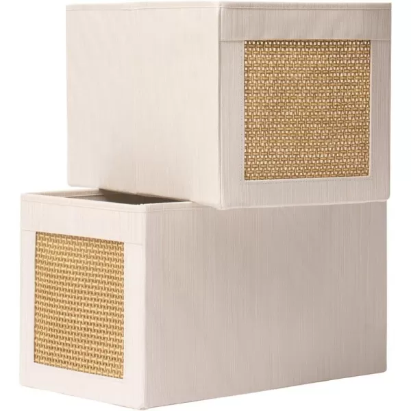 LA JOLIE MUSE Foldable 11 Inch Cube, Fabric Storage Bins with Paper Mesh, Storage Baskets for Organizing, Decorative Storage Boxes with Dual Handles, Fabric Closet Storage Bins, 2 Pack, Beige