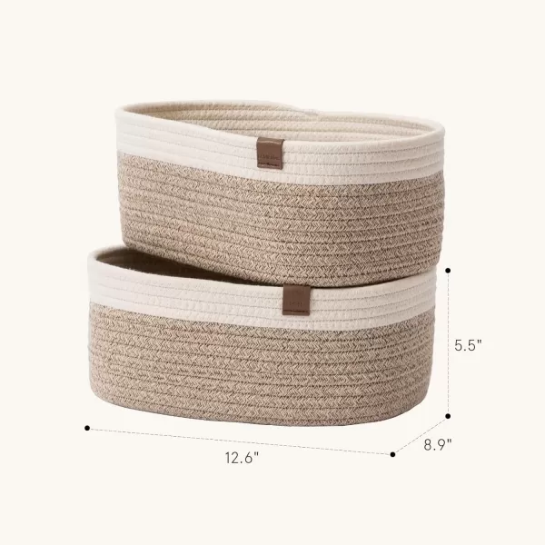 LA JOLIE MUSE Rope Storage Baskets for Organizing, Small Cotton Woven Basket for Bathroom Shelve Nursery, Decorative Basket Organizer Bins Set of 2, White &amp; Desert