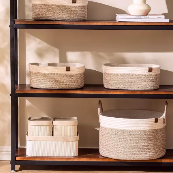 LA JOLIE MUSE Rope Storage Baskets for Organizing, Small Cotton Woven Basket for Bathroom Shelve Nursery, Decorative Basket Organizer Bins Set of 2, White &amp; Desert