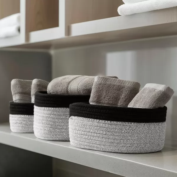 LA JOLIE MUSE Rope Storage Baskets for Organizing, Small Cotton Woven Basket for Bathroom Shelve Nursery, Decorative Basket Organizer Bins Set of 2, White &amp; Desert