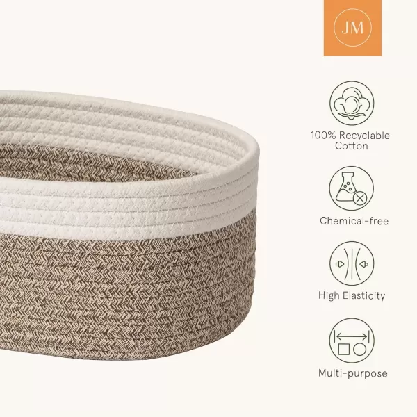 LA JOLIE MUSE Rope Storage Baskets for Organizing, Small Cotton Woven Basket for Bathroom Shelve Nursery, Decorative Basket Organizer Bins Set of 2, White &amp; Desert