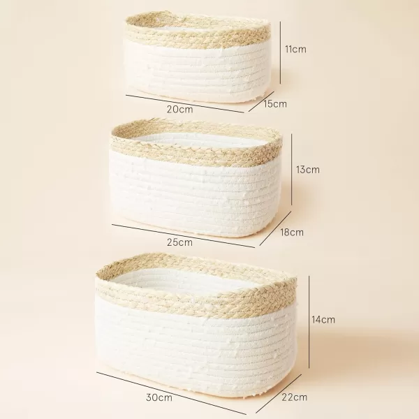 LA JOLIE MUSE Rope Storage Baskets for Organizing, Small Cotton Woven Basket for Bathroom Shelve Nursery, Decorative Basket Organizer Bins Set of 2, White &amp; Desert
