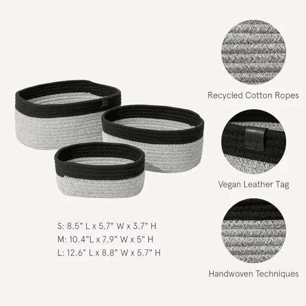 LA JOLIE MUSE Rope Storage Baskets for Organizing, Small Cotton Woven Basket for Bathroom Shelve Nursery, Decorative Basket Organizer Bins Set of 2, White &amp; Desert