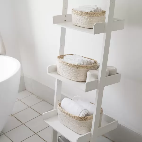 LA JOLIE MUSE Rope Storage Baskets for Organizing, Small Cotton Woven Basket for Bathroom Shelve Nursery, Decorative Basket Organizer Bins Set of 2, White &amp; Desert