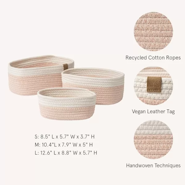 LA JOLIE MUSE Rope Storage Baskets for Organizing, Small Cotton Woven Basket for Bathroom Shelve Nursery, Decorative Basket Organizer Bins Set of 2, White &amp; Desert