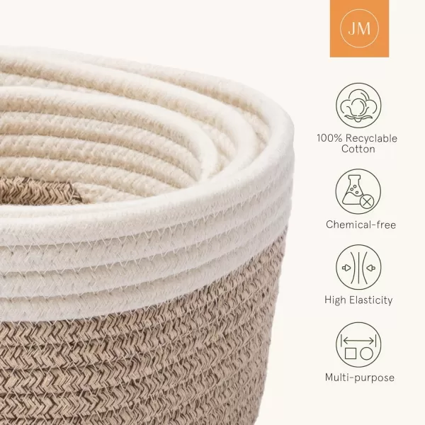 LA JOLIE MUSE Rope Storage Baskets for Organizing, Small Cotton Woven Basket for Bathroom Shelve Nursery, Decorative Basket Organizer Bins Set of 2, White &amp; Desert