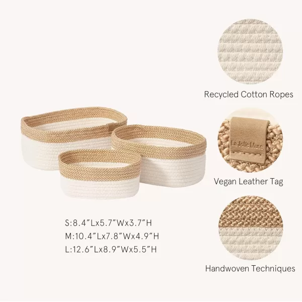 LA JOLIE MUSE Rope Storage Baskets for Organizing, Small Cotton Woven Basket for Bathroom Shelve Nursery, Decorative Basket Organizer Bins Set of 2, White &amp; Desert