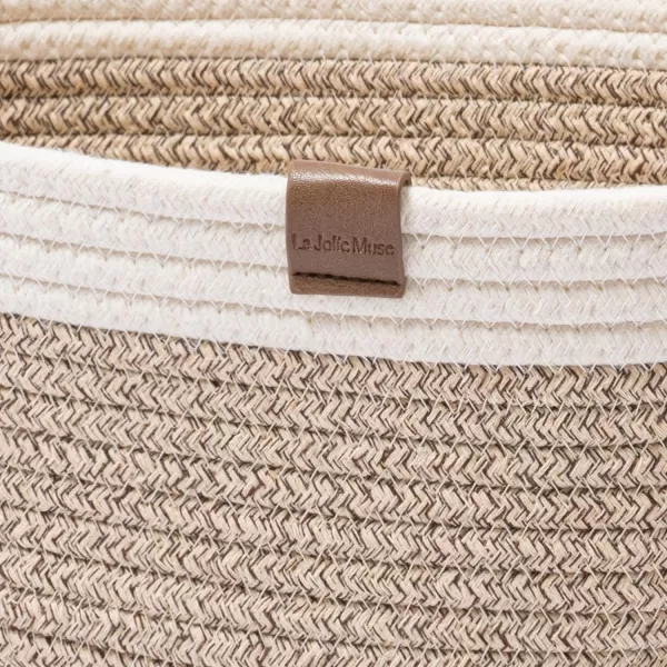 LA JOLIE MUSE Rope Storage Baskets for Organizing, Small Cotton Woven Basket for Bathroom Shelve Nursery, Decorative Basket Organizer Bins Set of 2, White &amp; Desert