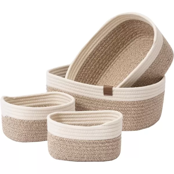 LA JOLIE MUSE Rope Storage Baskets for Organizing, Small Cotton Woven Basket for Bathroom Shelve Nursery, Decorative Basket Organizer Bins Set of 2, White &amp; Desert