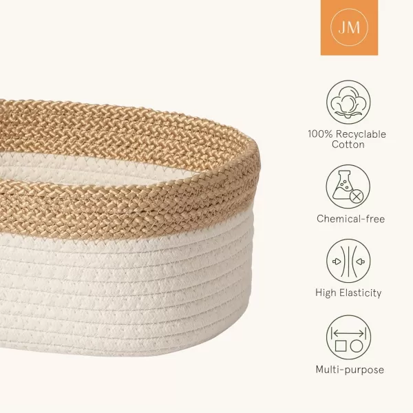 LA JOLIE MUSE Rope Storage Baskets for Organizing, Small Cotton Woven Basket for Bathroom Shelve Nursery, Decorative Basket Organizer Bins Set of 2, White &amp; Desert